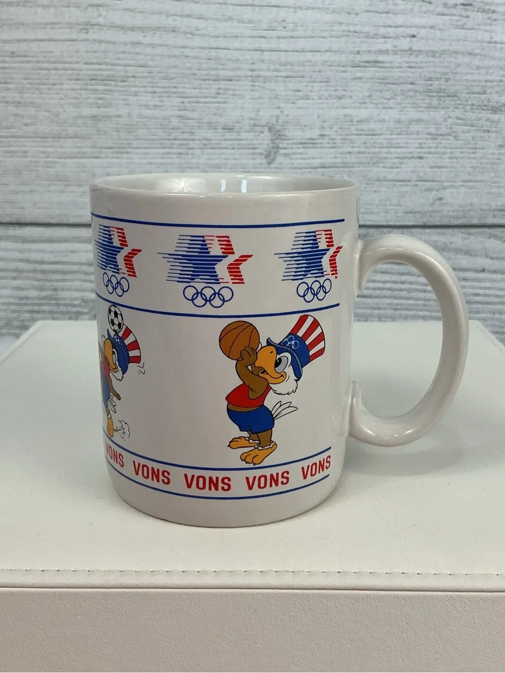 Vons Vintage 1984 Olympic Mascot Coffee Mugs - Set of 3 - Red, White & Blue
